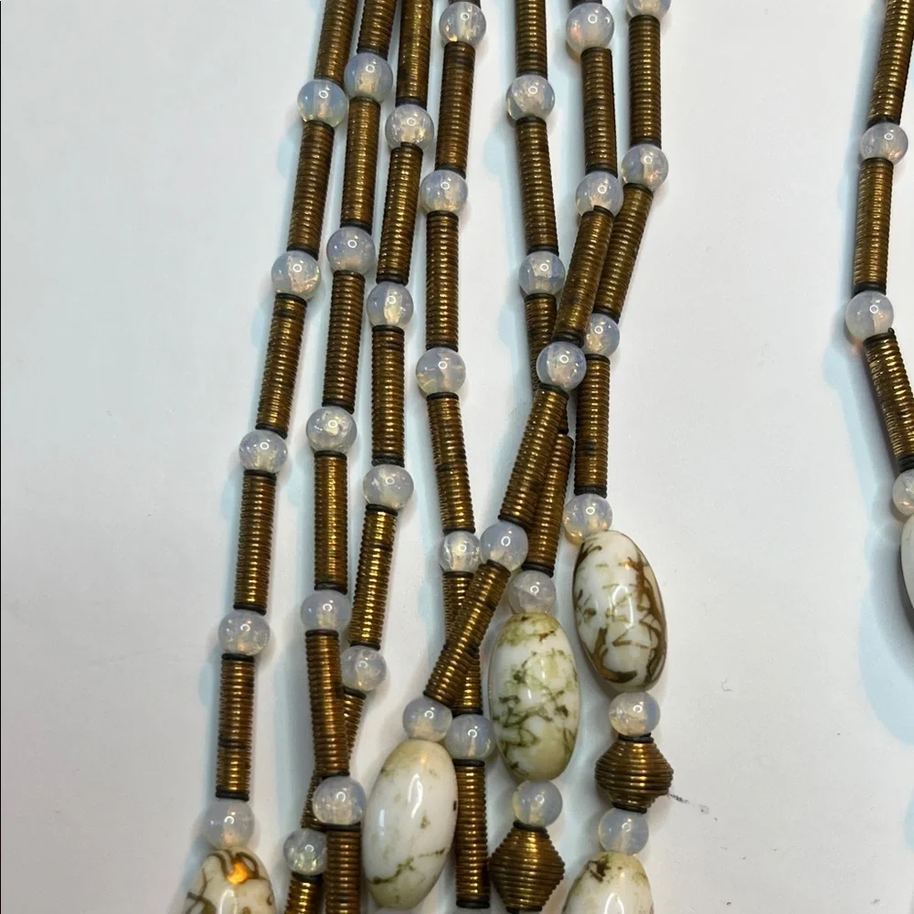 Original By Robert Vintage Brass & Art Glass Beaded Multi Strand Necklace - Picture 5 of 10